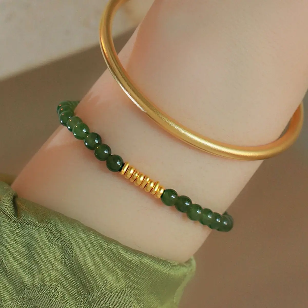 

Beaded Bracelet Chinese Style Imitation Hetian Jasper 2026 With 925 Silver Spacers Auspicious Good Luck Peace Jewelry For Women