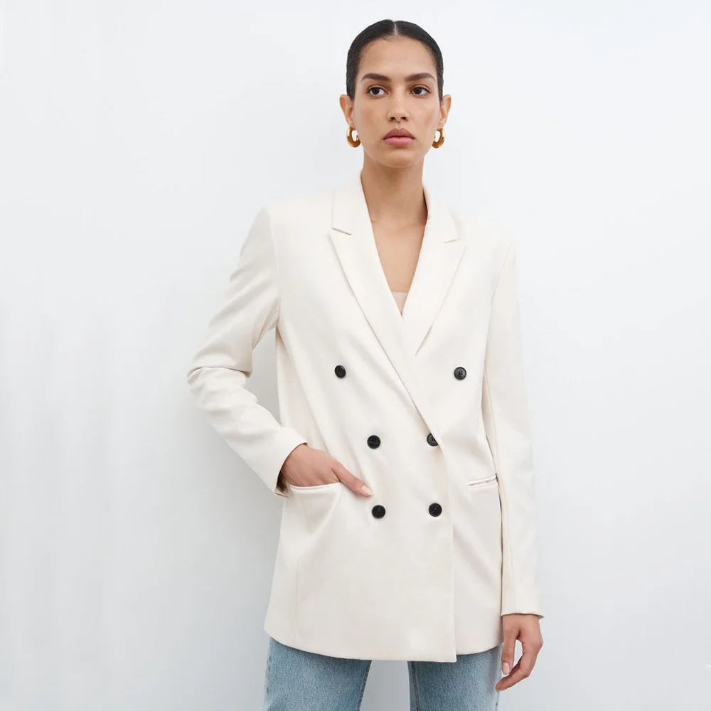 Women's Blazer Serge Double Breasted Elegant Casual Coat Woman Winter Luxury Blazers for Womens Summer 2024 Outerwears Top