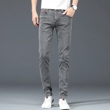 2024 New Men's Cotton Business Casual Skinny Jeans Trendy Fashionable Stretch Straight Slim Denim Trousers Male Blue Grey 5 2024 New Men's Cotton Business Casual Skinny Jeans Trendy Fashionable Stretch Straight Slim Denim Trousers Male Blue Grey 5