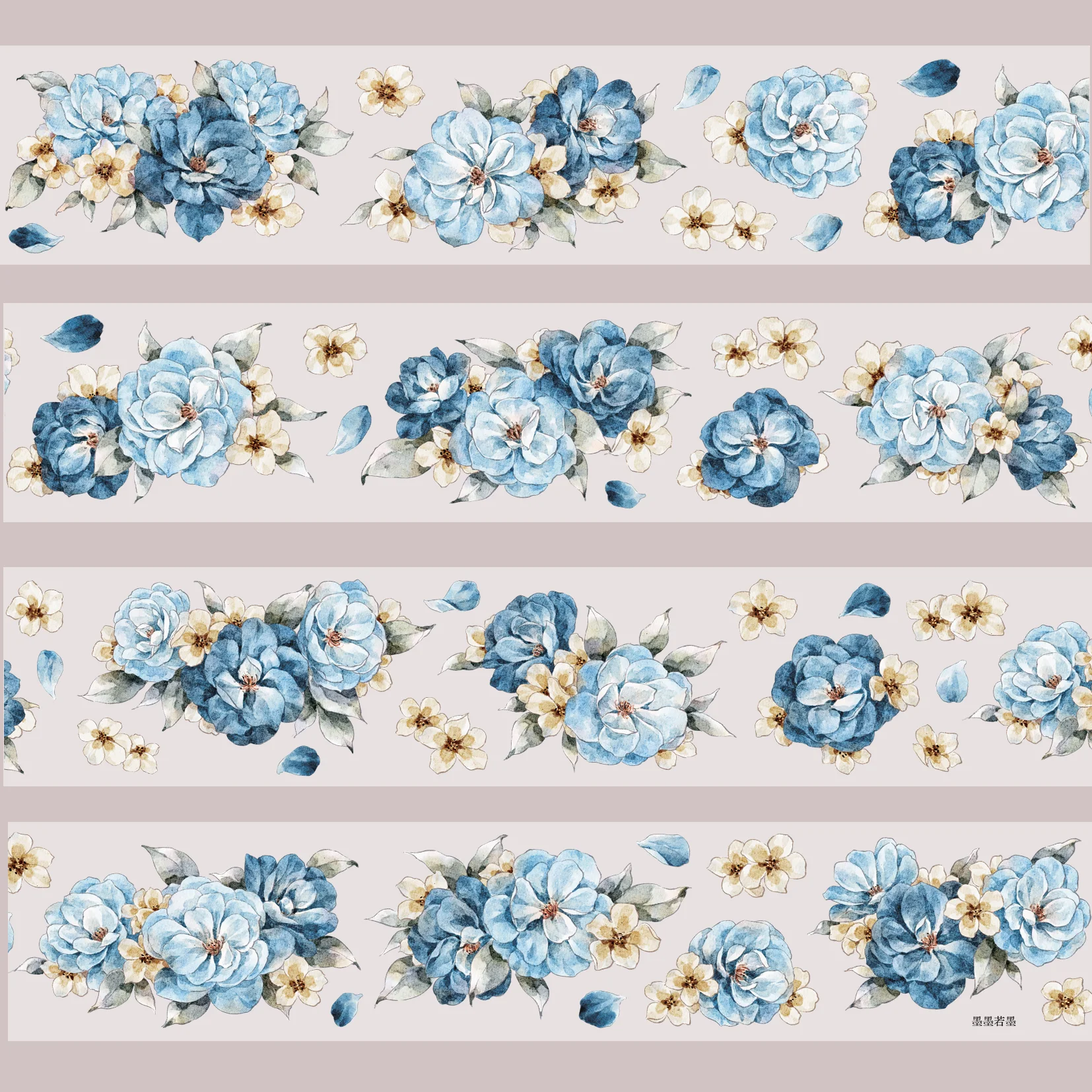 Misty Blue Washi PET Tape - Die-Cut Flower Design for Scrapbooking & Journal Decoration