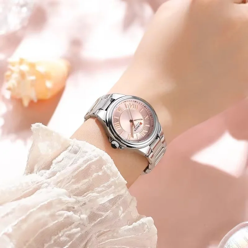 CURREN 9091 Top Brand Luxury Women's Watch Night Light Waterproof Elegant Stainless Steel Strap Bracelet Classic Women's Watch