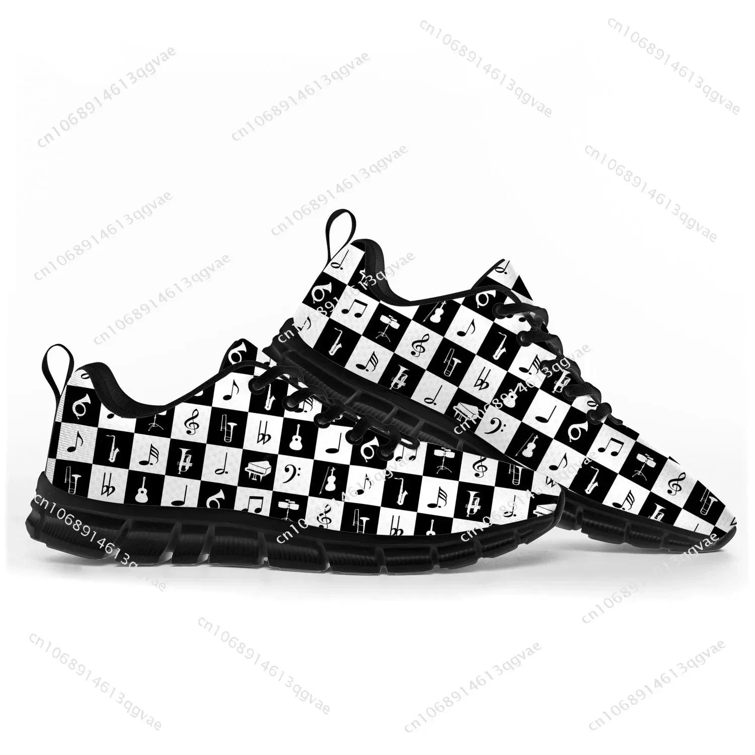 Unisex Musical Notes Cartoon Pattern Sneakers, calçados esportivos, casual, personalizado, alta qualidade, casal, homens, mulheres, adolescente, crianças, crianças