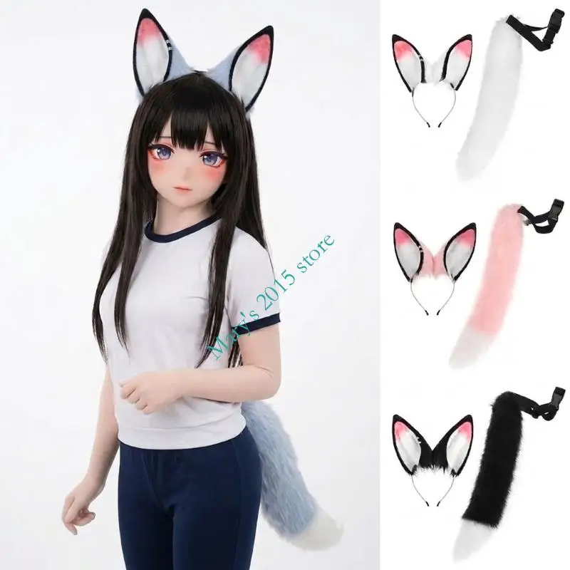 Faux Furs Foxes Tail Ears Headbands Animal Foxes Costume Accessory for Cosplay Party Wear Photo Styling and Role Play Theme Use