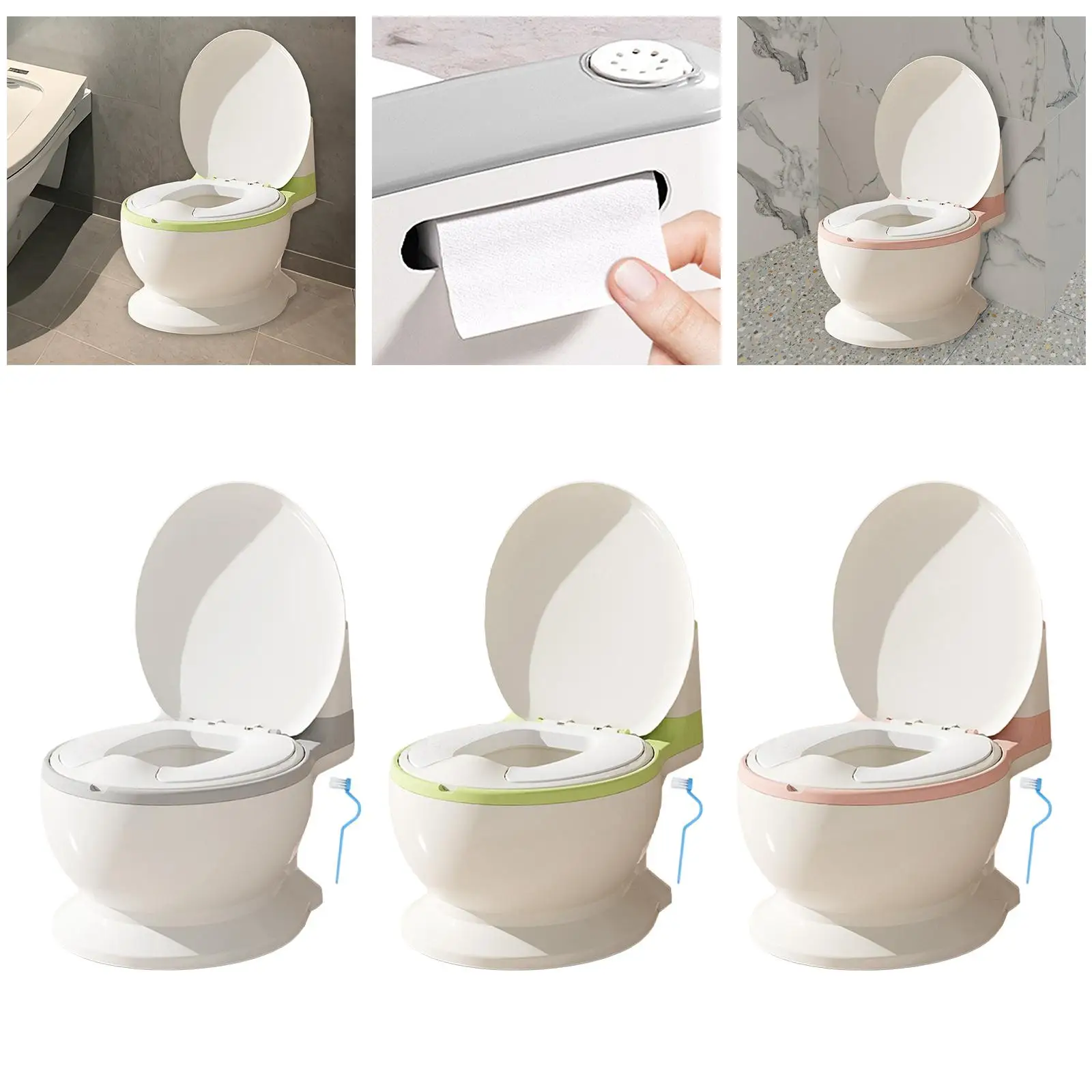 Toilet Training Potty Kids Potty Chair (Brush Included) Non Slip Realistic Toilet Real Feel Potty for Ages 0-7 Girls Boys