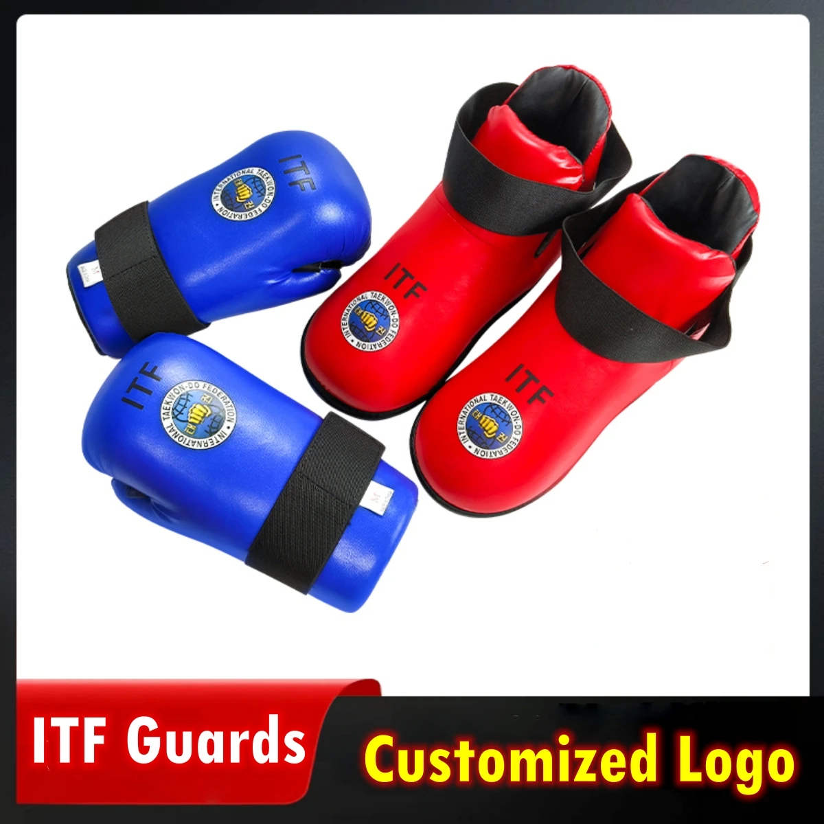 

White Taekwondo ITF Gloves PU Leather Foot Guards Ankle Instep Pads Martial Arts Karate Training Protector Equipments Logo Print