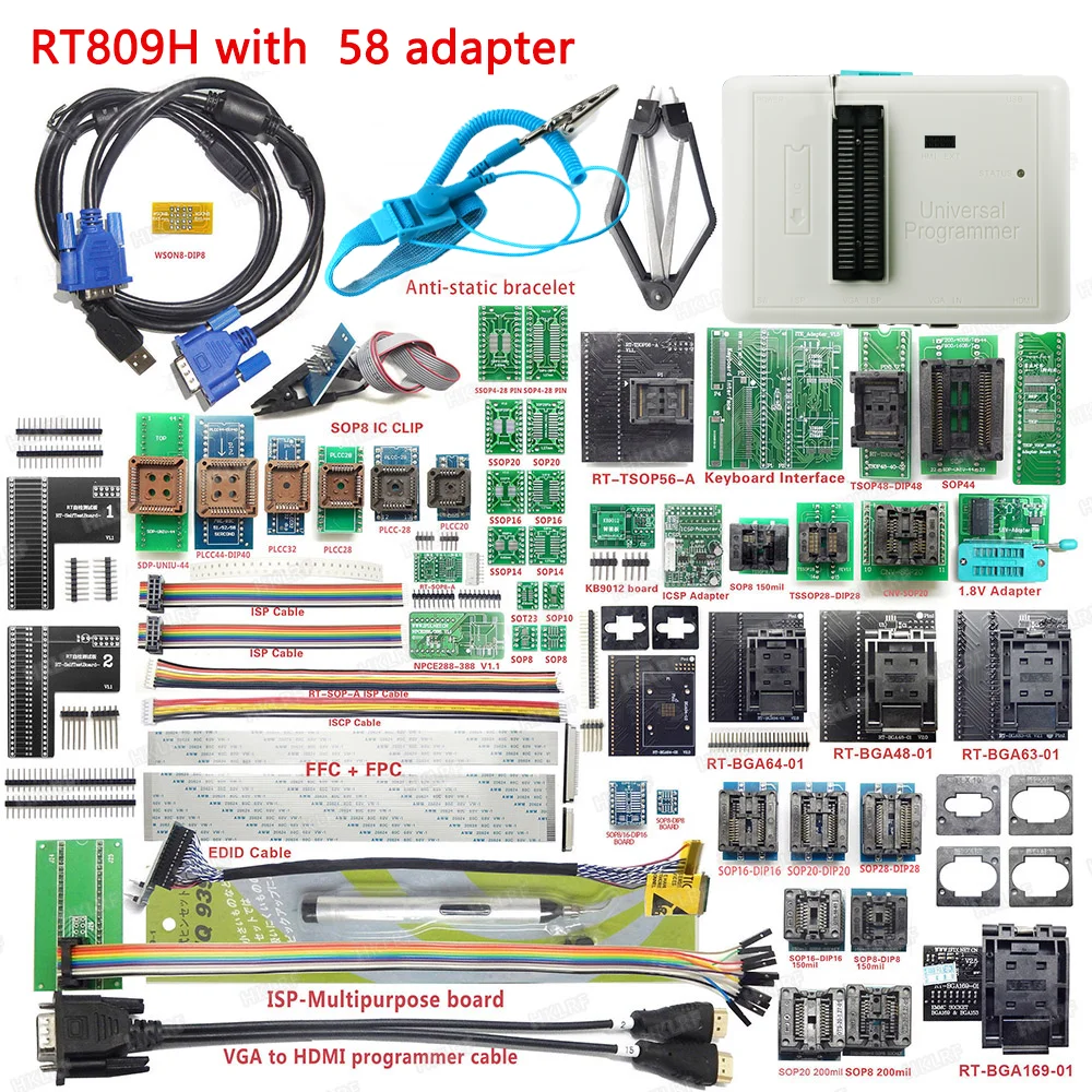 

Original RT809H EMMC-Nand FLASH Universal Programmer+58 Item with BGA48 BGA63 BGA64 BGA169 Adapter RT809H EMMC Nand Flash TSOP48