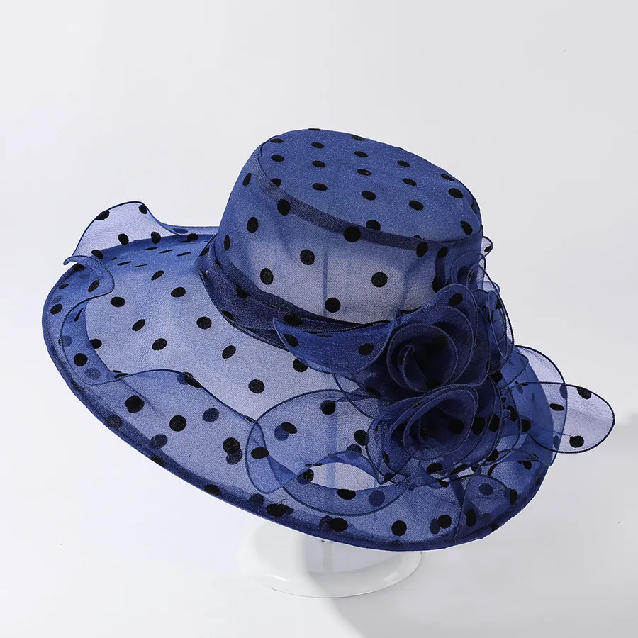 Elegant temperament Hat For Women Dot Chiffon Bucket Hat Organza breathable Beach Hat summer big eaves sunshade fisherman hat