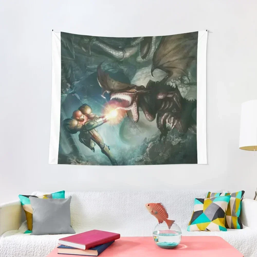 Samus Aran VS. Ridley - The Final Encounter Tapestry Room Decor Aesthetic Cute Room Decor Room Decor Cute Tapestry