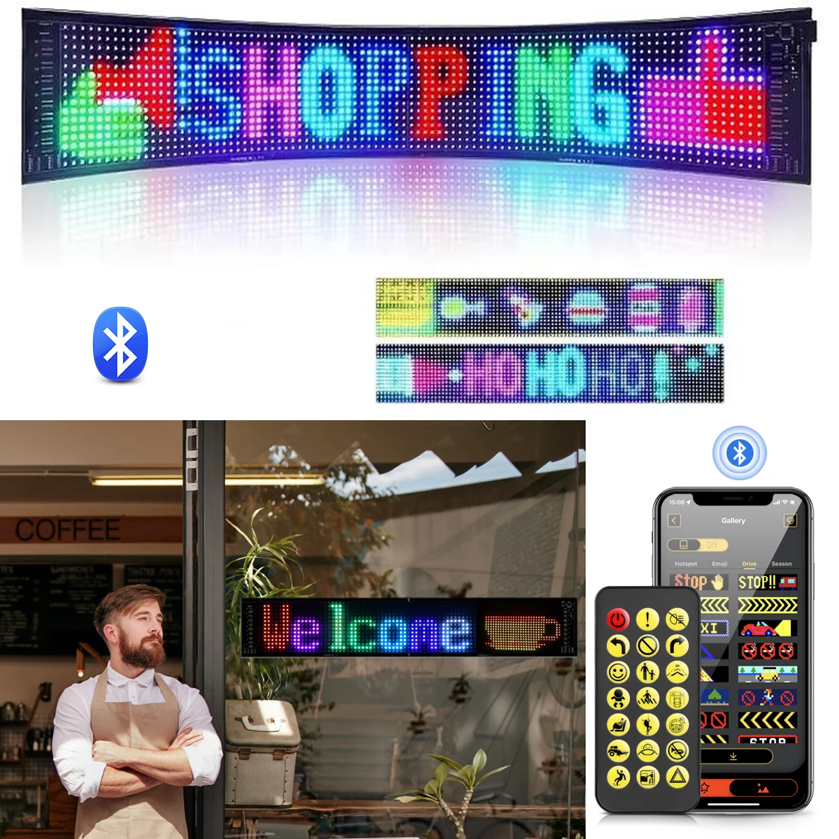 Painel de pixel de matriz de led, sinais de led de publicidade brilhante de rolagem, sinal de carro led flexível usb 5v controle de aplicativo bluetooth