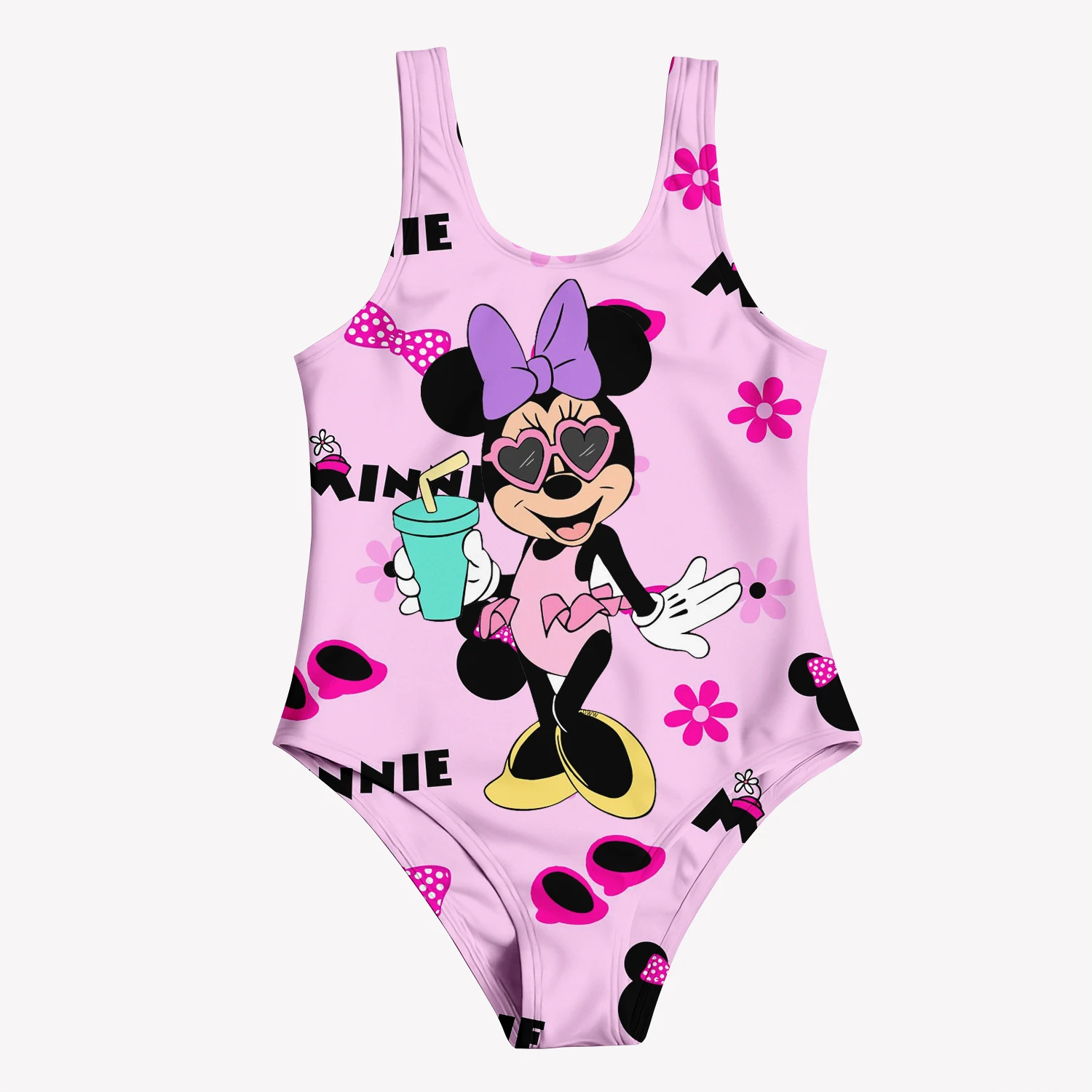 MINISO Disney Mickey Mouse Girl Swimsuit Children\'s Swimsuit 3D Cartoon Print Cute Sand Swimsuit Fashion Children\'s Clothing