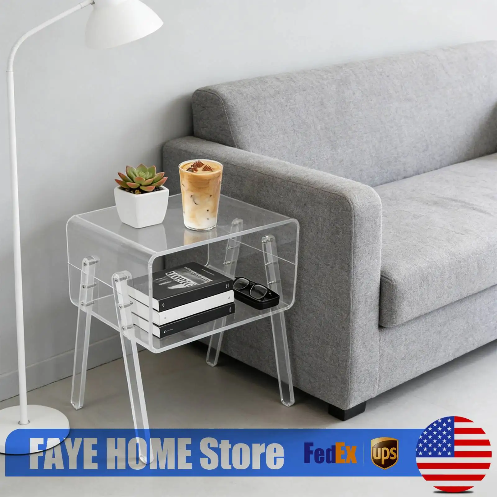 

Прозрачный акриловый приставной столик, 2-уровневая тумбочка, современный журнальный столик для гостиной