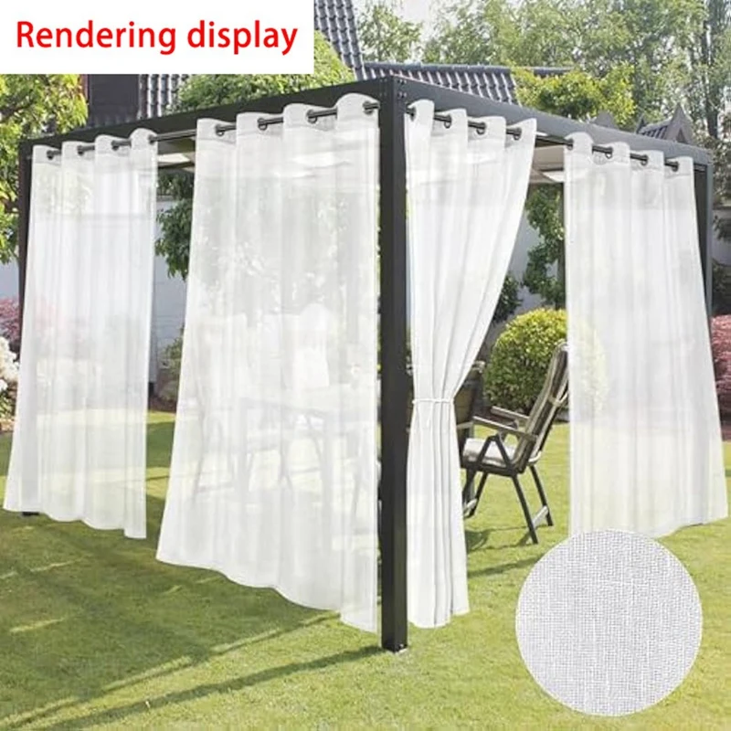 Outdoor Sheer Curtains 4 Panels-Semi Voile Sheer Curtains 52X84inch Waterproof For Living Room Gazebo Porch Balcony Pool