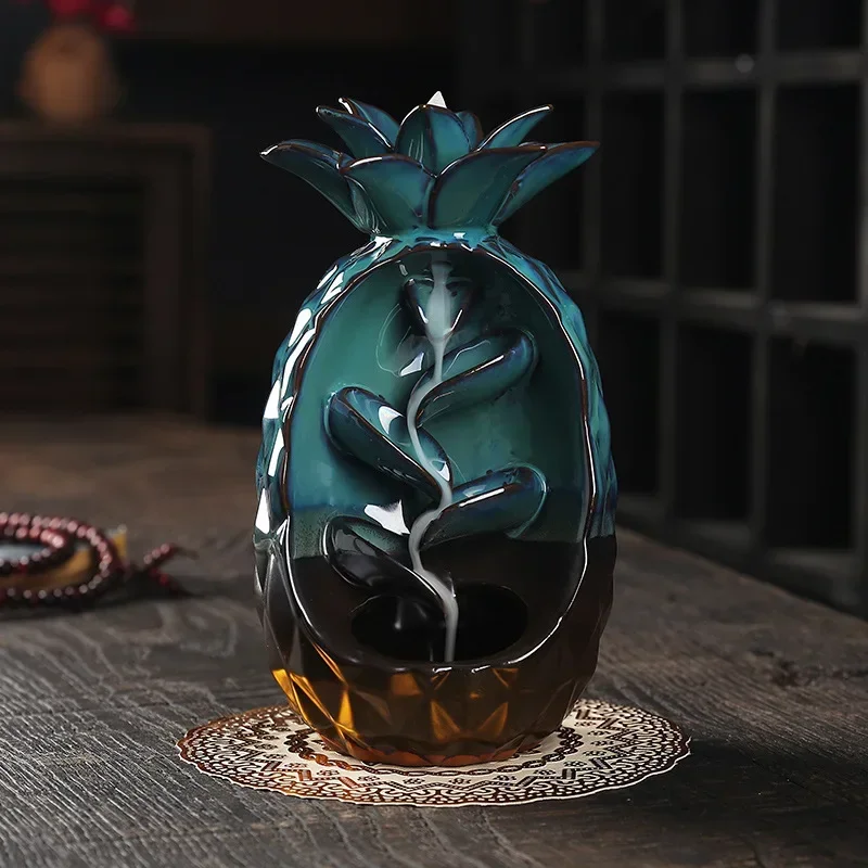 Ceramic Pineapple Handicraft Incense Holder Backflow Waterfall Smoke Home Decor Best Valentine's Gift