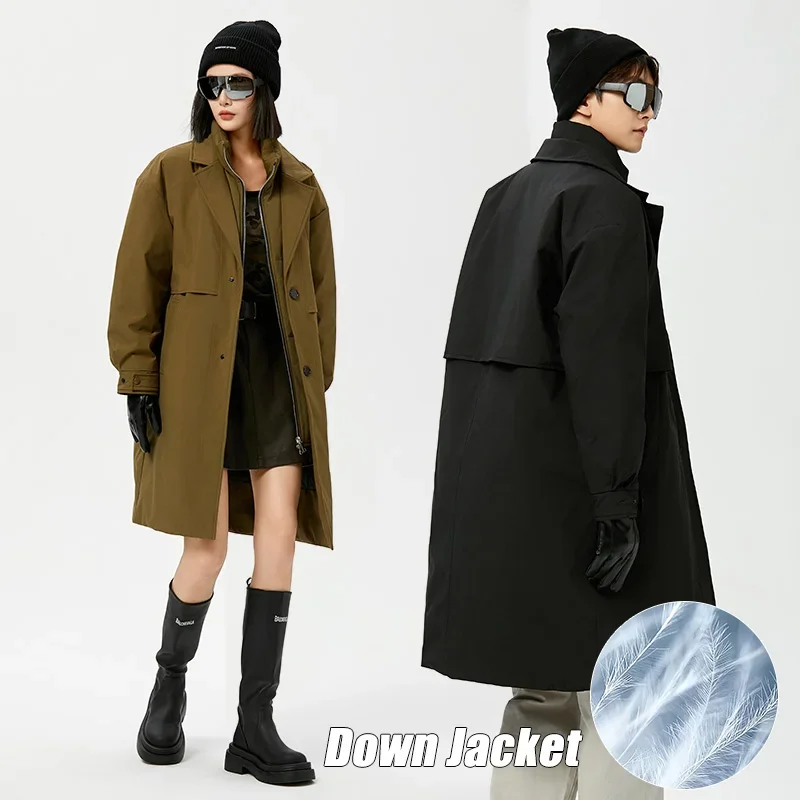 Winter Down Jacket Men Long Windbreaker Jackets Waterproof Coat Warm Fake Two-Piece Two-Way Zipper Fashion Women High-end Coats