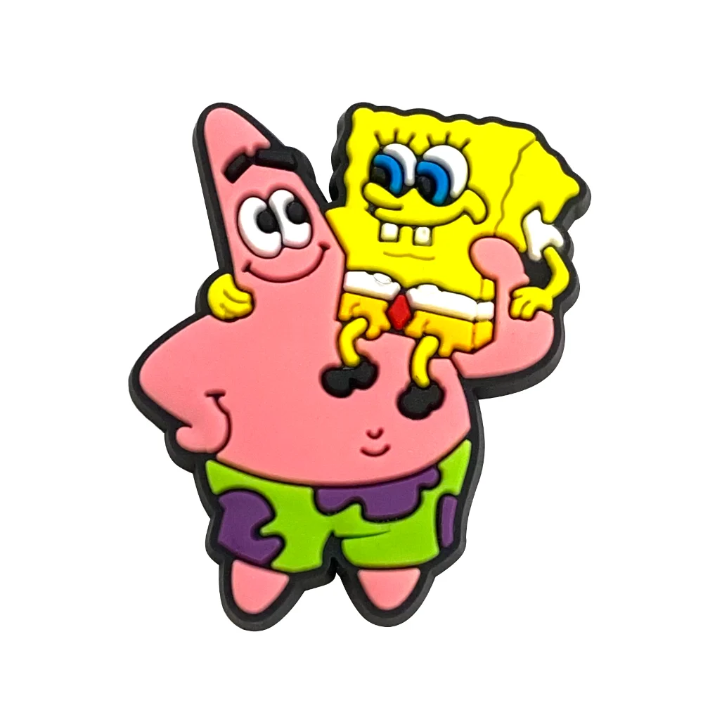 5-12PCS SpongeBob SquarePants Shoe Charm Mix Wholesale PVC Decoration Buckle Sandal For Shoe Detachable Waterproof To X-mas Gift