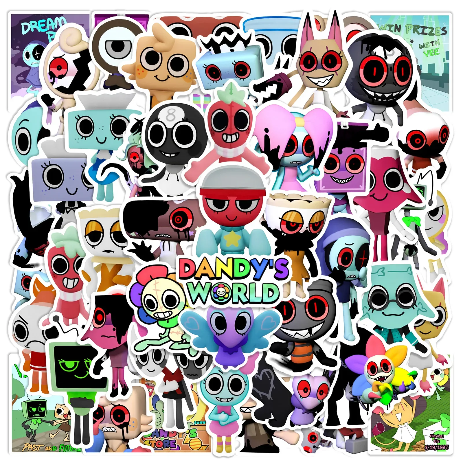 50PCS Cartoon Dandys World Stickers Graffiti Toys DIY Skateboard Notebook Luggage Laptop Phone Fridge Car Wall Decals Gift