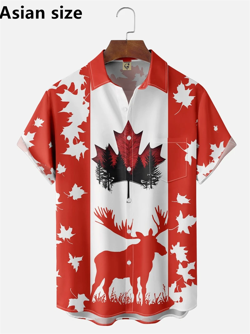 

Новинка 2025, летняя гавайская рубашка с принтом флага Канады, мужская и женская повседневная рубашка на пуговицах с коротким рукавом для мужчин, пляжная рубашка больших размеров