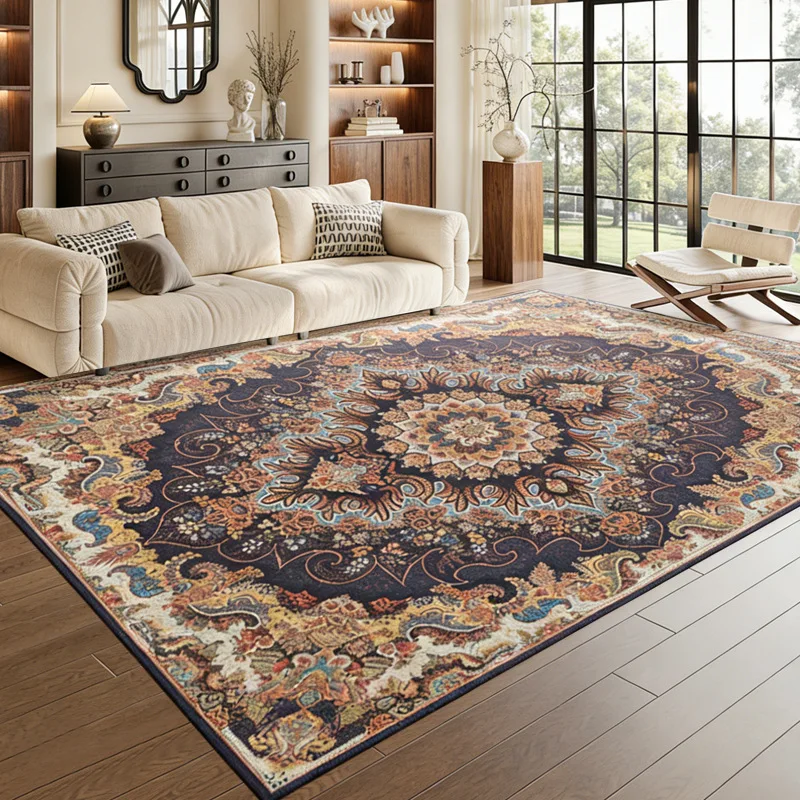 Retro Persian Red Floral Rug Large Size Non Slip Washable Soft Carpet American Vintage Bohemian Floor Mat Living Room Home Decor - view 2