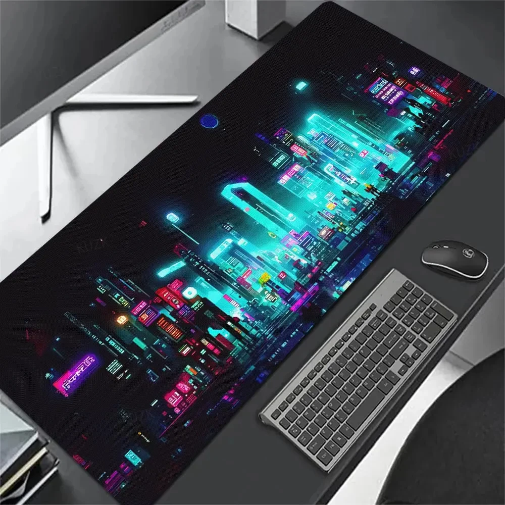 cyberpunk neon city gaming mouse pad anime gamer desk mat grande superficie de mesa do computador teclado acessorios de mesa xl 01