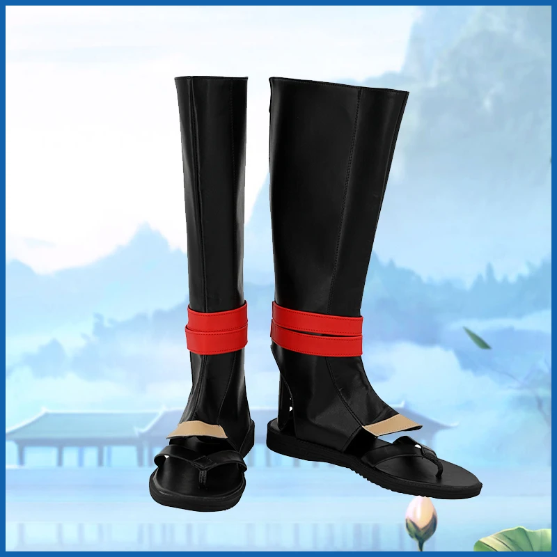FGO Fate Senji Muramasa Costume Cosplay Scarpe Stivali neri fatti a mano in ecopelle