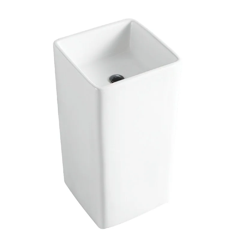 

Ceramic column basin, integrated floor-to-ceiling washbasin, round and square