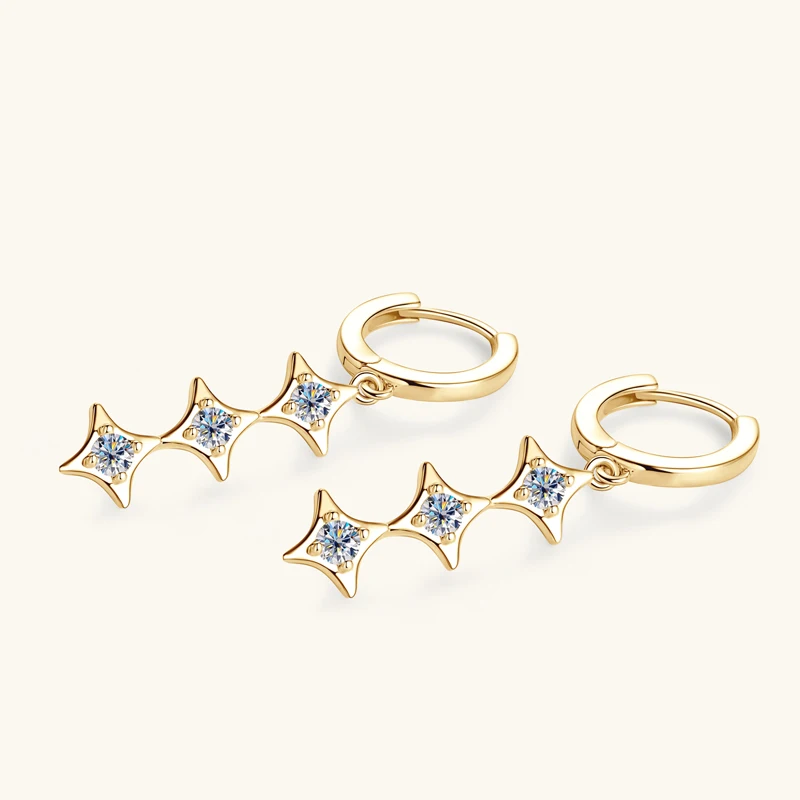 RAPRGOLD GRA Certified Moissanite Star Tassels Chains Hoop Earring for Women 925 Sterling Silver Earring Jewelry Gift Pendientes