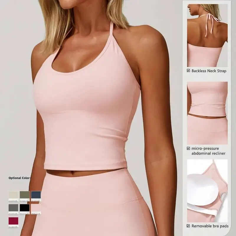 

Breathable Anti Sweat Fiess Bra For Woman Halter Neck Yoga Clothes Running Tank Top Casual Push Up Workout Gym Vest