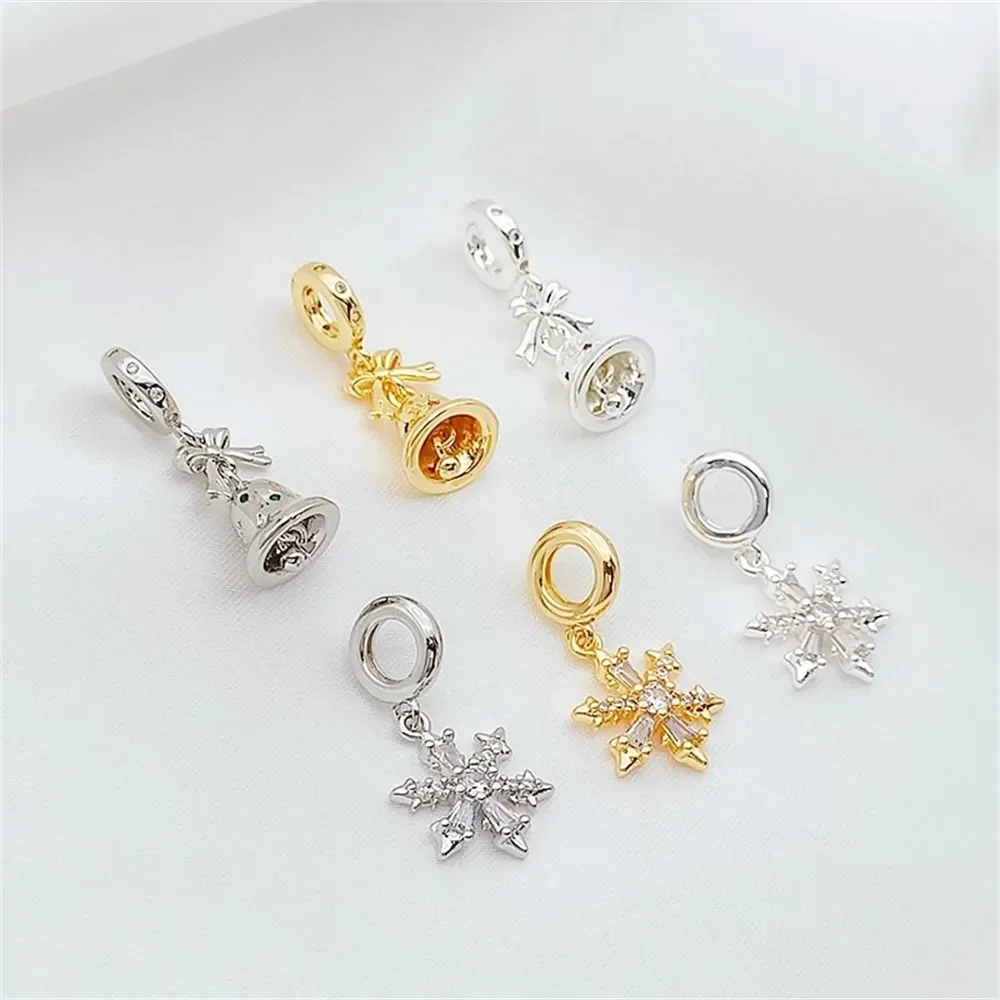 

14K Gold Inlaid with Zircon Snowflake Tassel Beads, Diy Handcrafted Bracelet Necklace, Colorful Zirconium Bell Pendant