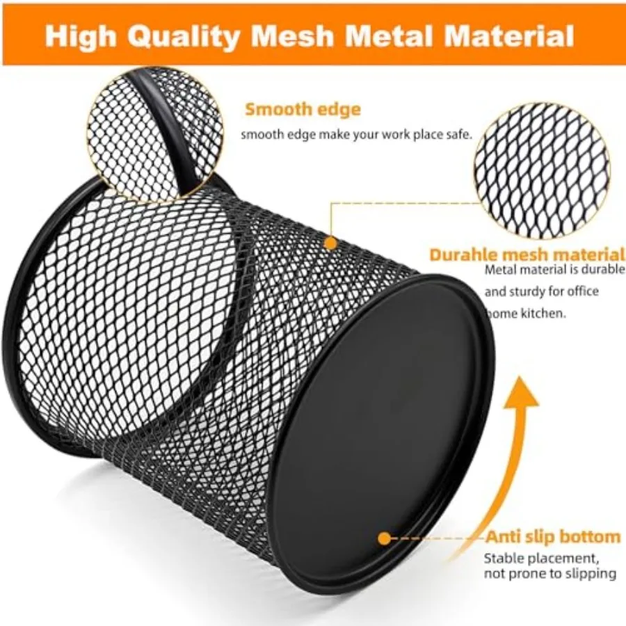 Pen Holder Mesh Pencil Holder Metal Pen Holder Cup Pencil Cup Holder for Desk Office Pen Organizer Black, 4 Pack view 3