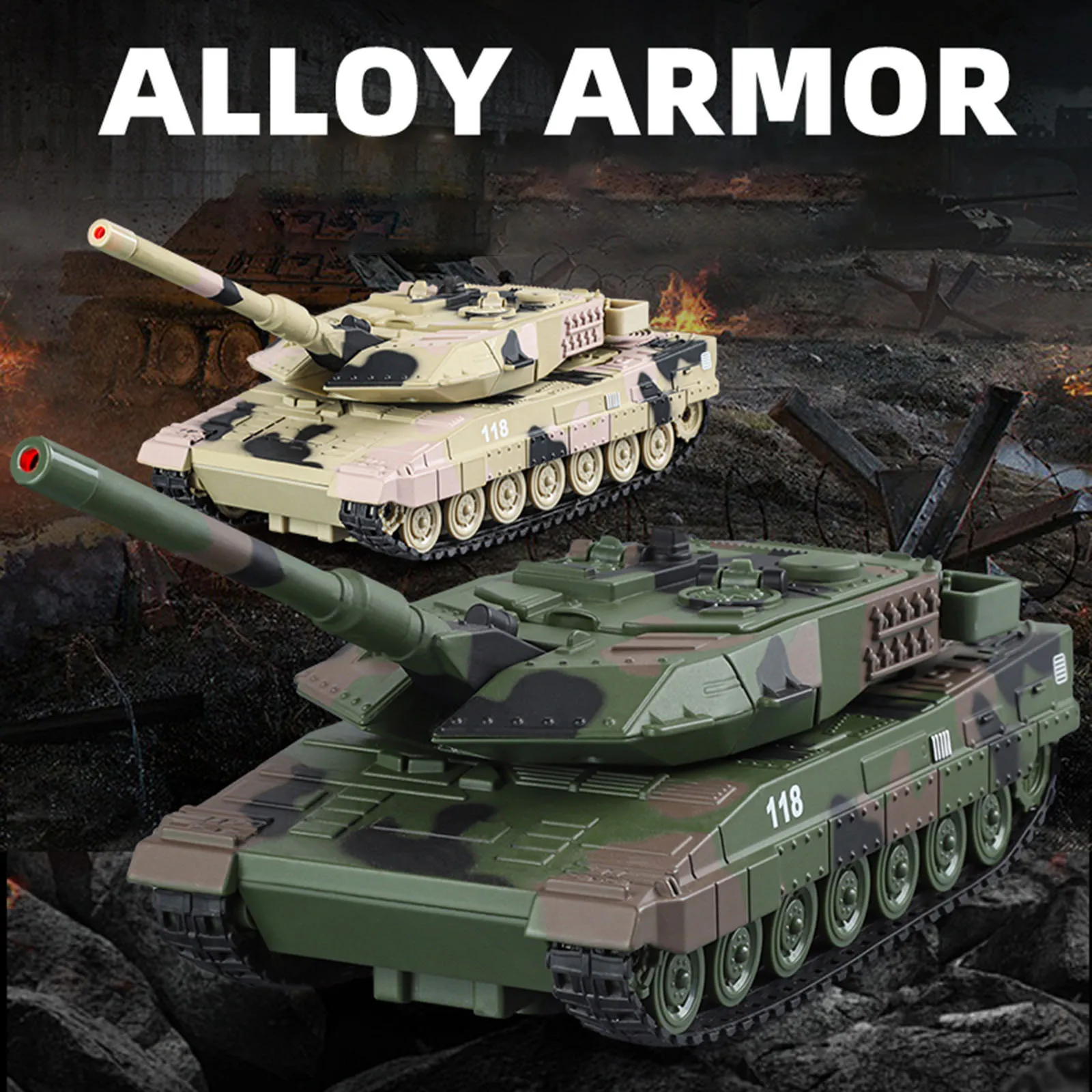 

Alloy main battle leopard 2 tank spray version model toy armored vehicle simulation track light return pendulum