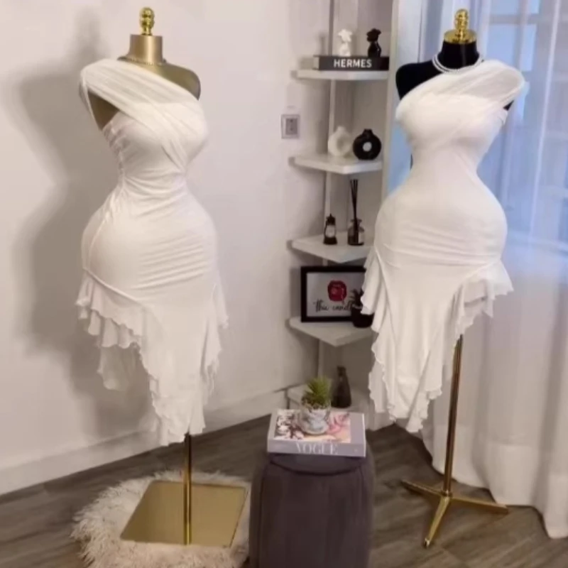 

Women One Shoulder Stacked Ruched Ruffles Asymmetrical Bodycon Midi Dress 2026 Parties Vacation Street Dresses Vestidos