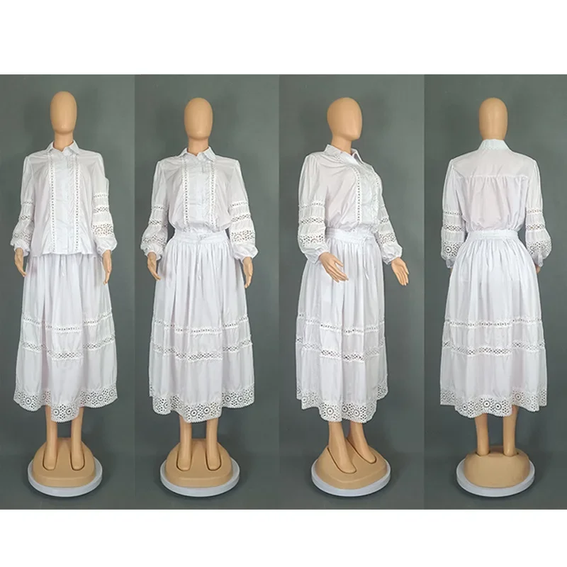 2 قطعة الملابس الأفريقية للنساء الصيف أنيقة الأفريقية 3/4 كم الدانتيل البوليستر أعلى تنورة طويلة مطابقة مجموعات أفريقيا الملابس #6