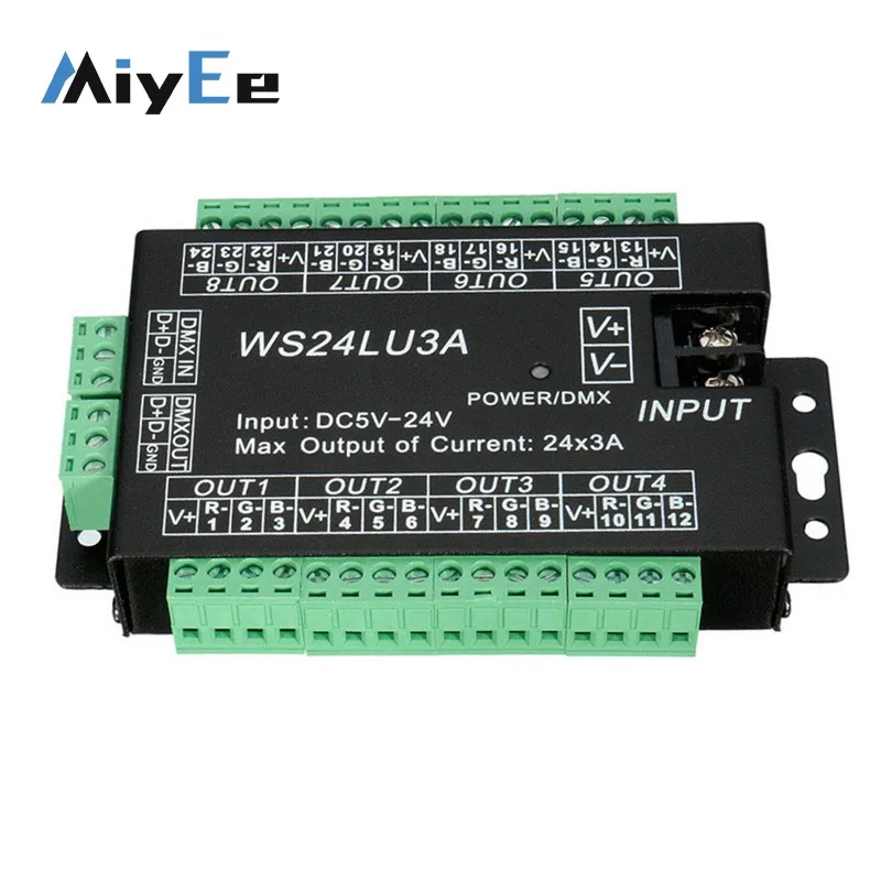 WS24LU3A 24‑Channel RGB LED Controller DMX512 Decoder LED Strip Module Light Dimmer Driver for Stage Commercial Lighting Project