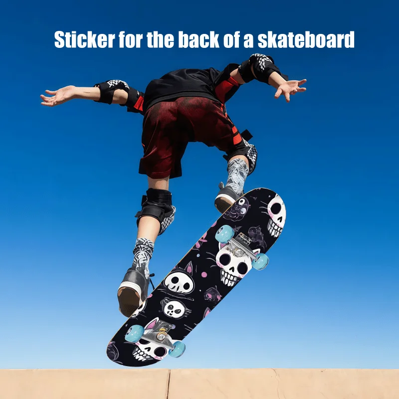 

Плоская 2D-наклейка на заднюю панель скейтборда с принтом «Модный уличный дизайн: голова кота-черепа», 9×33 дюйма, самоклеящаяся, водонепроницаемая