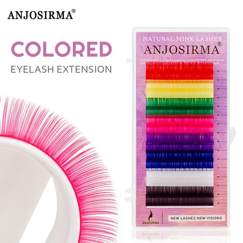 Imagen 2 del producto ANJOSIRMA mezcla de pestañas de colores maquillaje de alta calidad suave Natural sintético visón Arco Iris extensión de pestañas suministros 8 colores mezclados