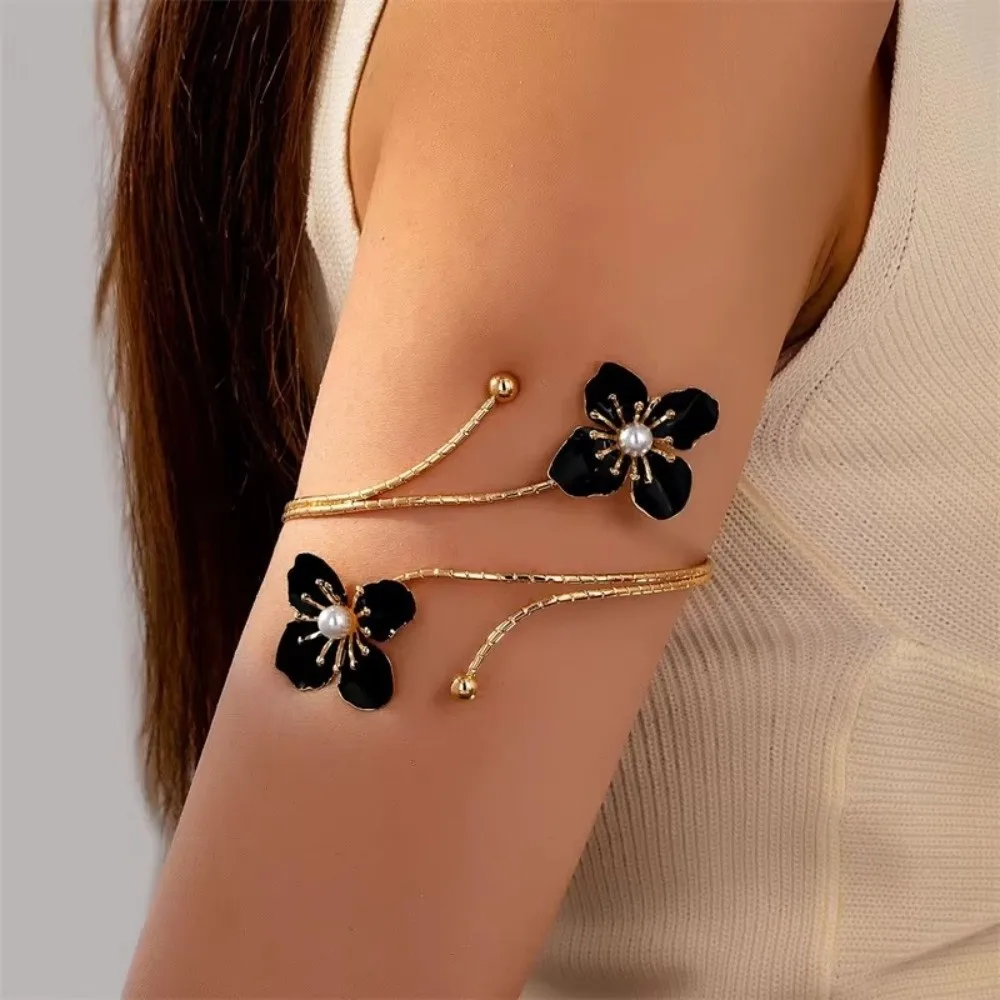 Fashion Elegant Flower Upper Arm Bracelet Vintage Enamel Glaze Craft Floral Open Cuff Armlet Jewelry Gift Spiral Arm Bracelet