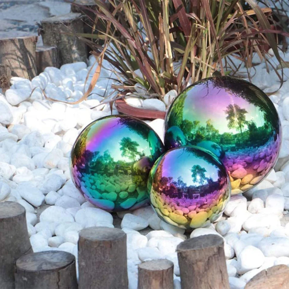 

3pcs Colored Mirror Polished Balls Hollow Stainless Steel Decorative Outdoor Garden Metal Round Sphere Ornaments