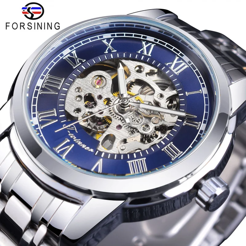 

Official brand of free shippingBusiness Style Hollow Mechanical Men's Waterproof Manual Watch Roman Digital Dial New