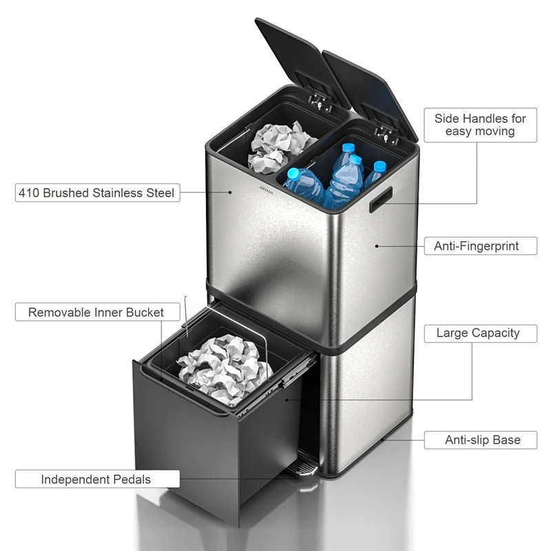 Imagem -05 - Superior e Inferior Grande Capacidade de Separação Seca e Molhada Cozinha Lixo Bin de Aço Inoxidável