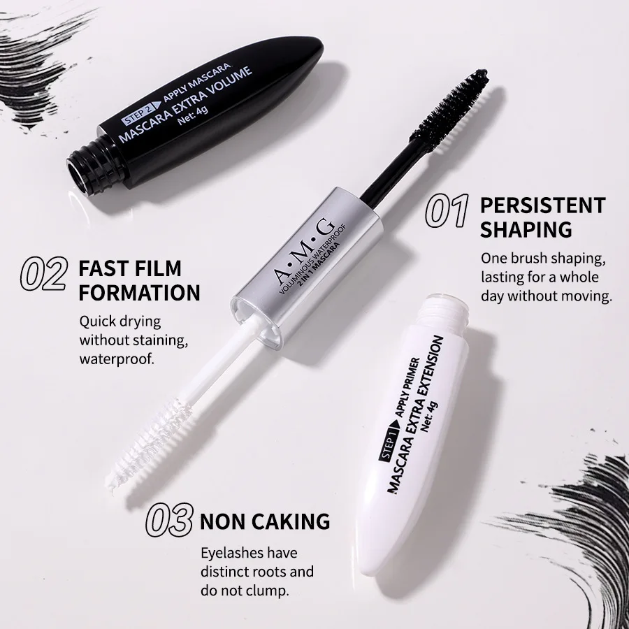 Black and white double head eye black thin thick white long lasting thick mascara styling cream