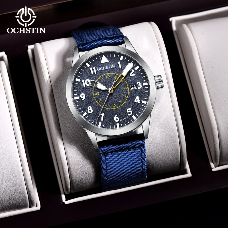 OCHSTIN Man Mechanical Pilot Wrist Watches Luxury Self Wind Nylon Mechanic Male Clock Auto Date Relogio Masculino Gift for Men