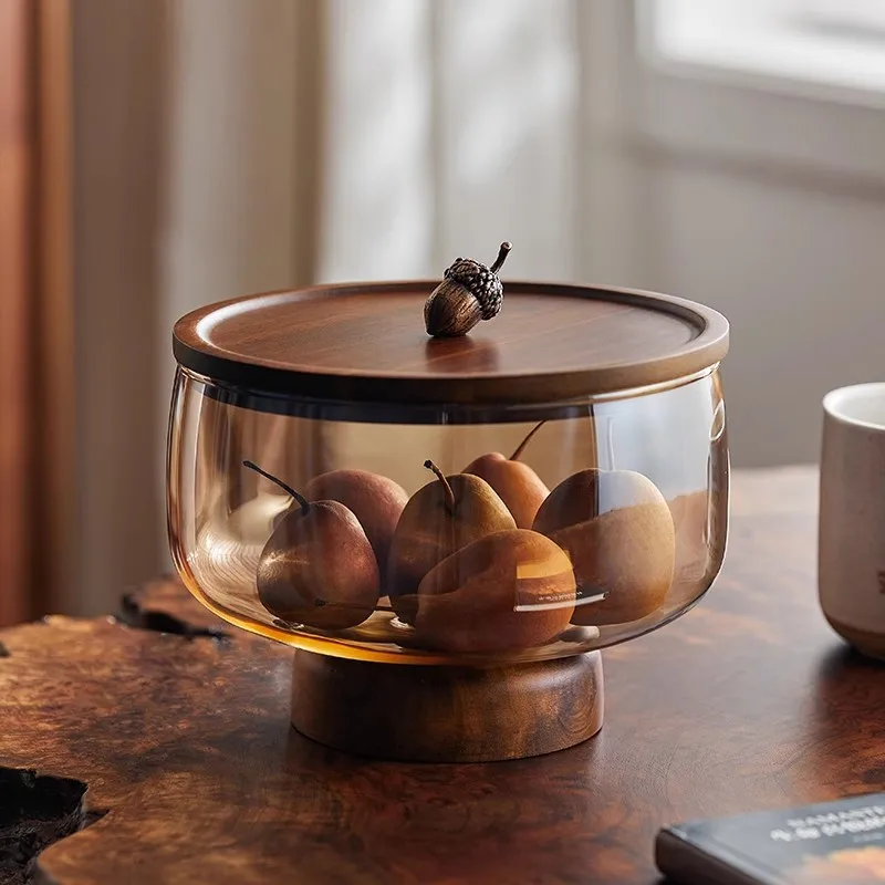 

New Year's fruit plate glass living room high transparent fruit dry plate household Spring Festival high-footed candy box