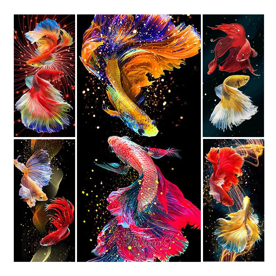 

FULLCANG Koi Fish Diamond Painting Cross Stitch Animal Carp Diy Large Size Full Mosaic Embroidery Goldfish Home Decor FG1512