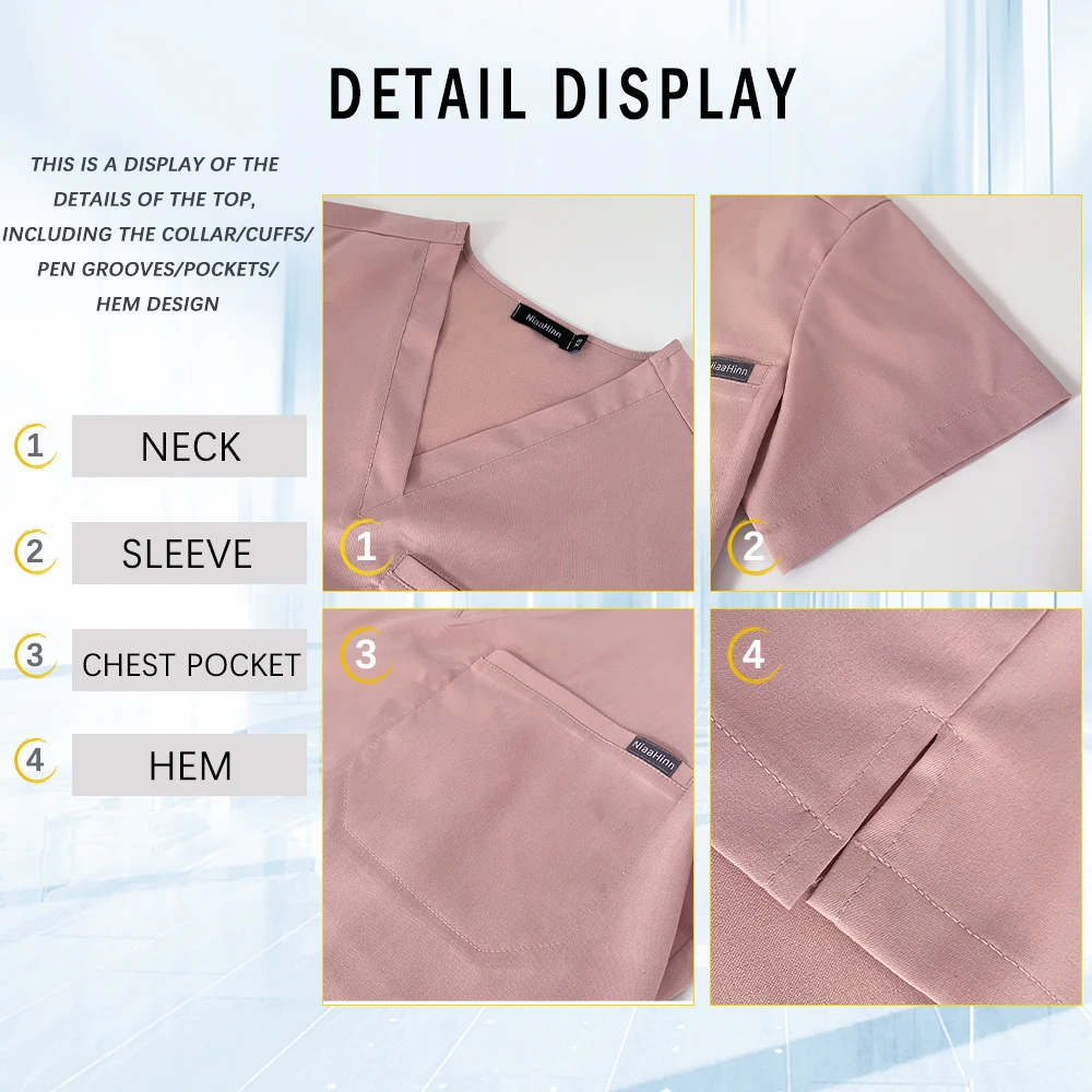 Conjunto de esfoliantes de enfermeira com bolsos, decote em v, unissex, uniforme hospitalar de laboratório para mulheres, homens, médico, cirurgia, roupa de trabalho, dentista, top + calças