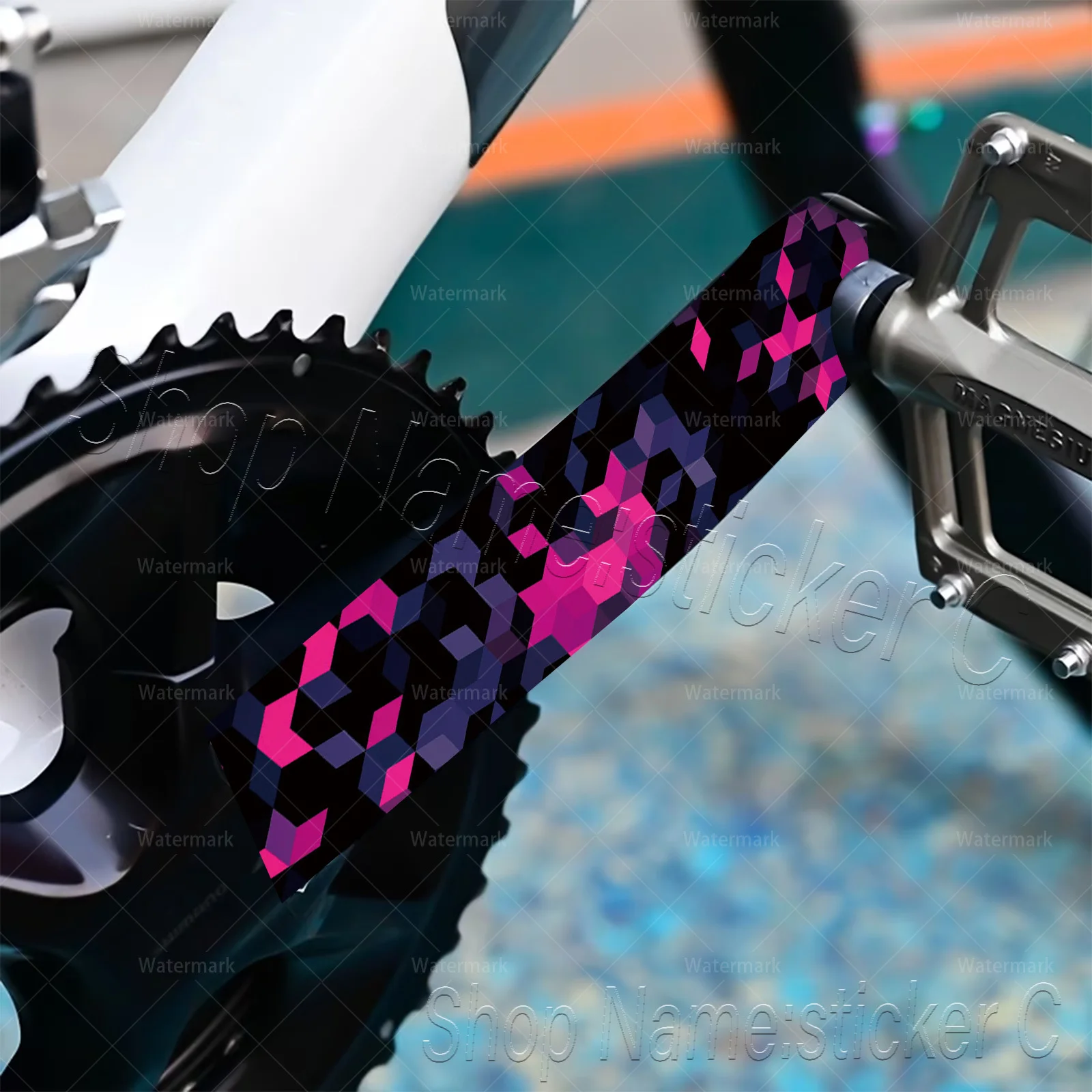 2Pcs/Set Pink Purple Geometric Bike Crank Arm Protective Stickers, Waterproof Scratch-proof Vinyl Decals for MTB