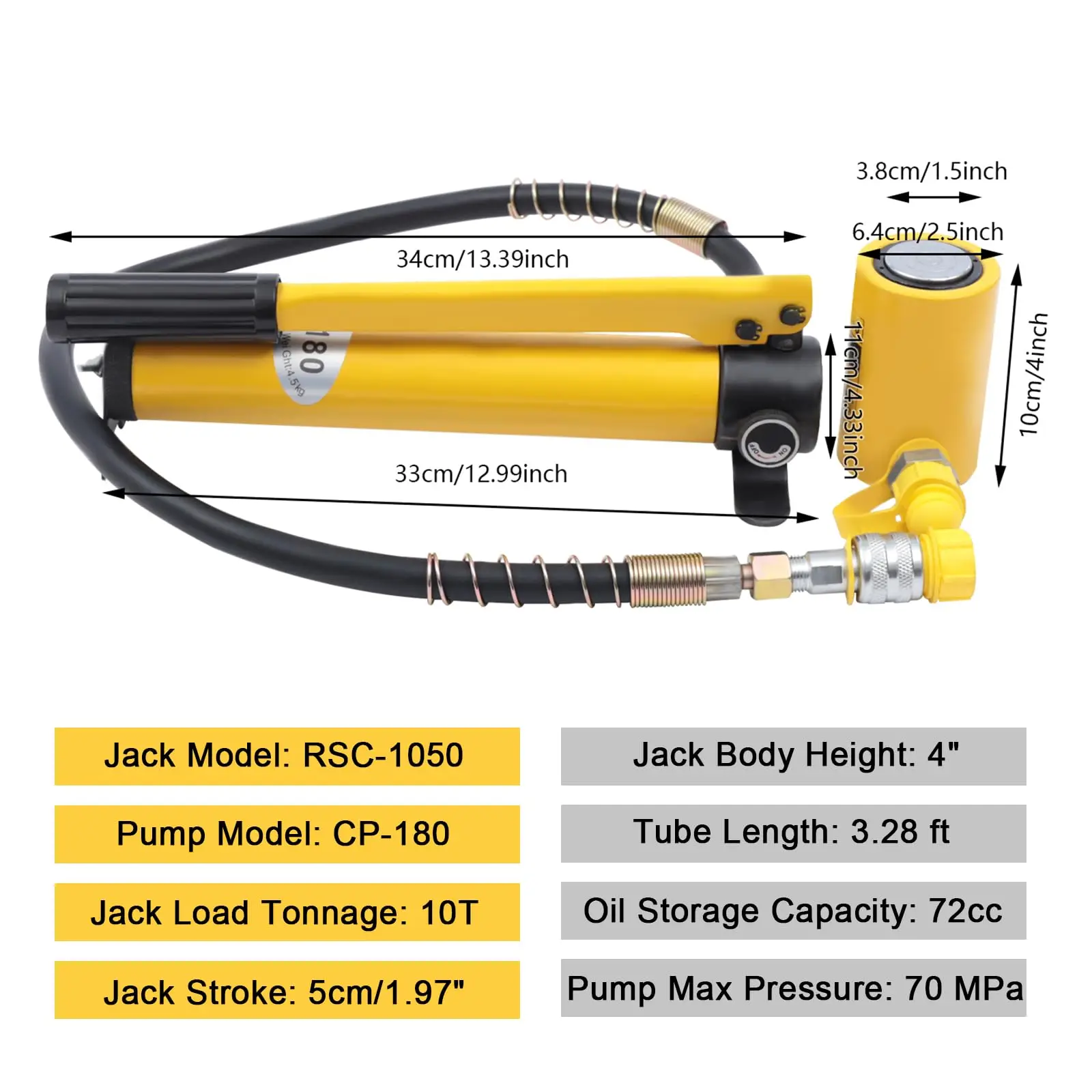 مجموعة رافعة هيدروليكية 10T Porta Power Ram + مضخة يدوية هيدروليكية يدوية CP-180 مقبس متعدد الأقسام، 2 بوصة صناعية صغيرة هيدروليكية #3