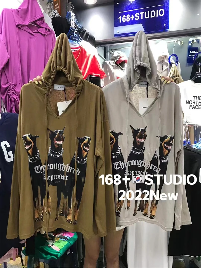 New 2022 fashion Designer new style Famous brand Cartoon Hound print Casual Loose  T-shirt summer Hooded sun-proof Top