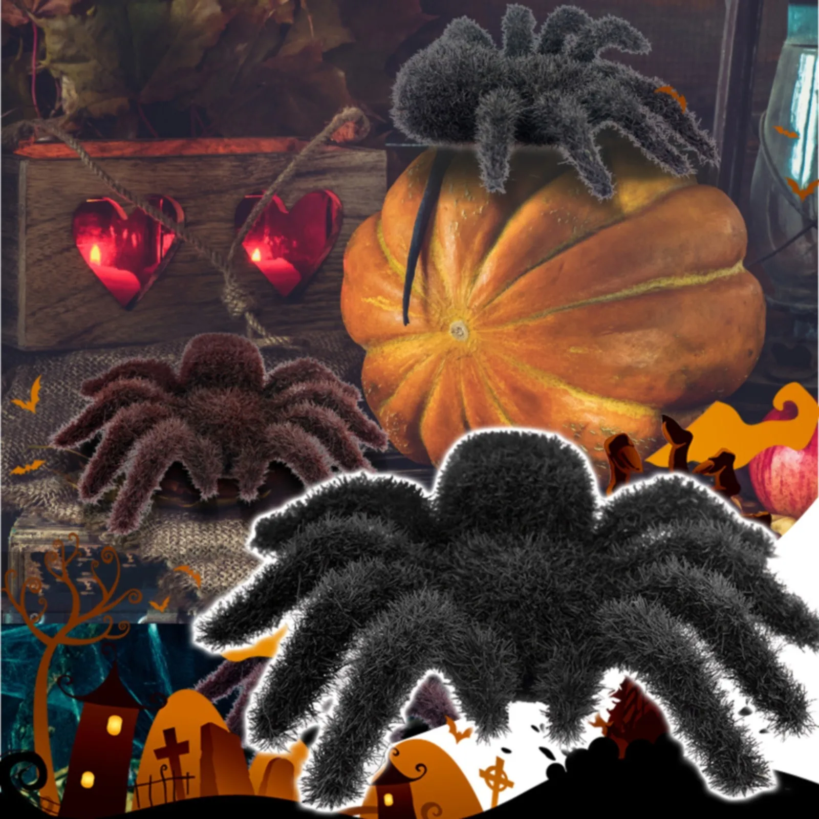 Horrifying Large Artificial Spider Ornaments Halloween Decoration Simulated Spiders Model Party Props Realistic Learning Toys