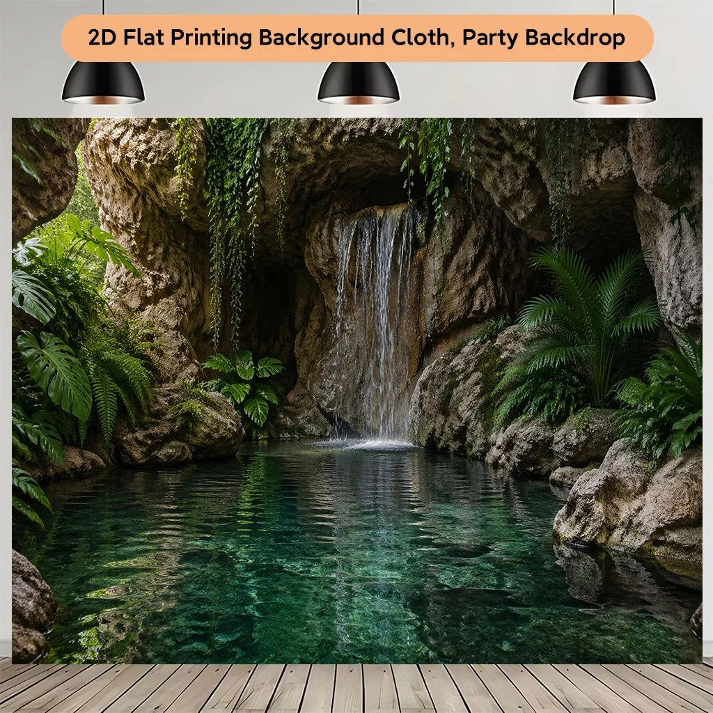 Home Bathroom Scene - Tropical Waterfall Jungle Tapestry Wall Decor