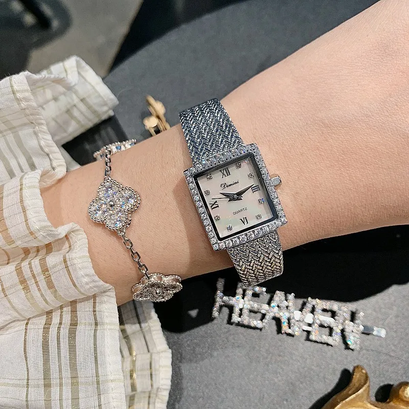 2023  Diamond Wristwatch Luxury Brand Women Watches Quartz Fashion Ladies Watch With Rhinestone Rectangle Bracelet Watch Women